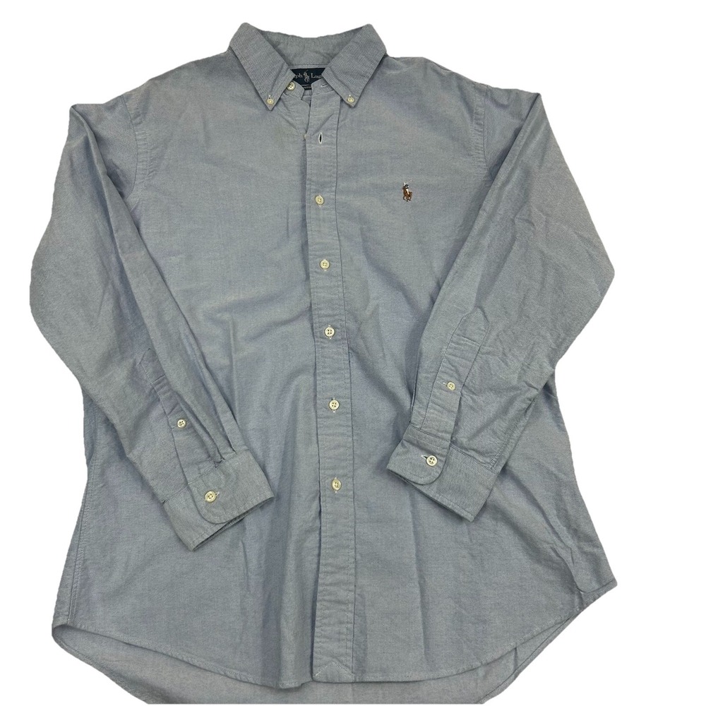 Ralph Lauren Men's 16 32/33 Custom‎ Fit Blue Button Down Long Sleeve Dress Shirt